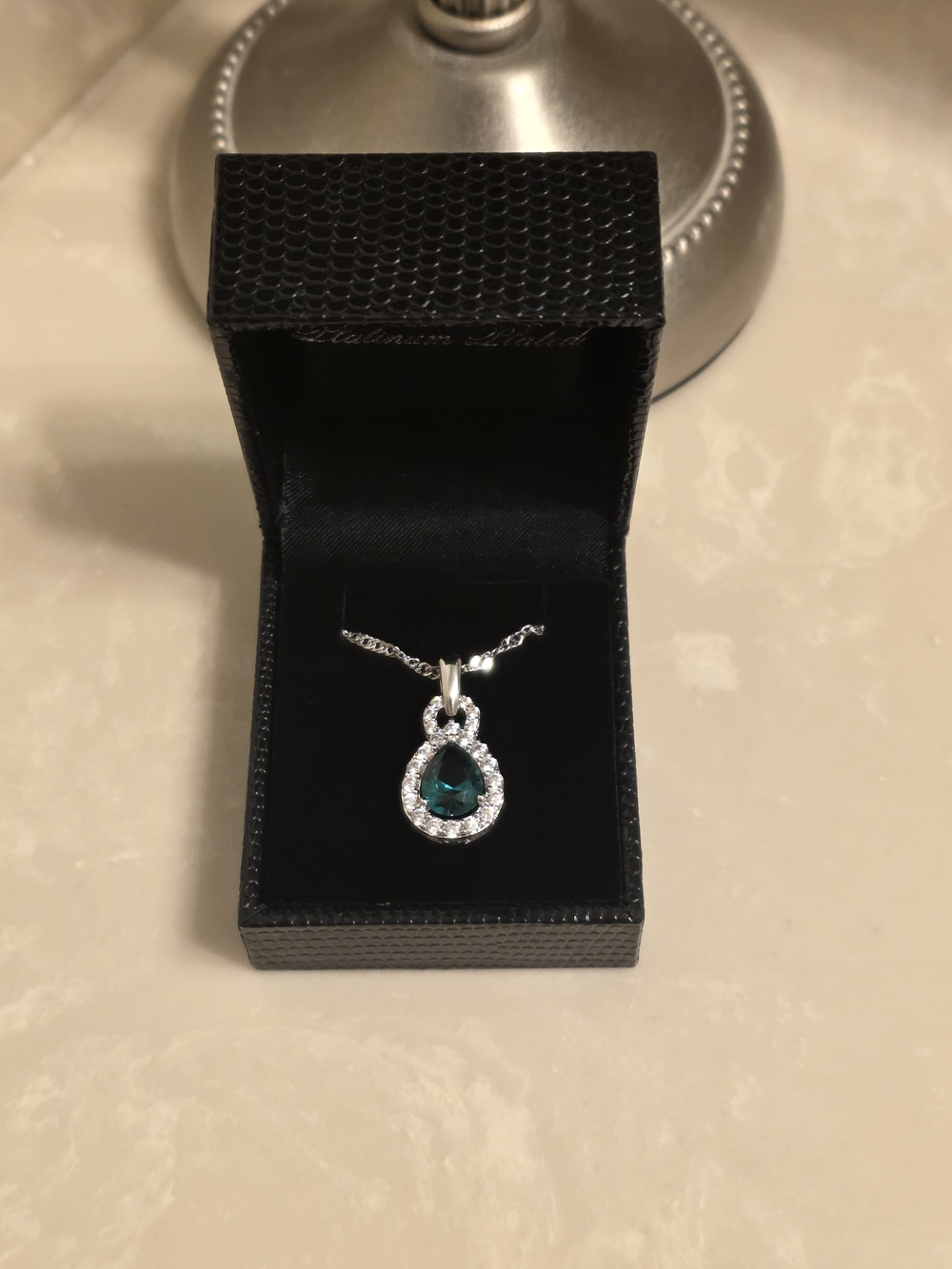 Emerald Teardrop Halo Pendant Necklace - Women Jewelry